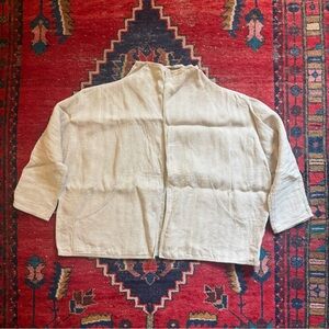 Zoran Beige Linen Jacket - Open Collar, Kangaroo Pockets - Quiet Luxury